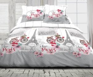 Parure housse de couette 2 places i love paris gris