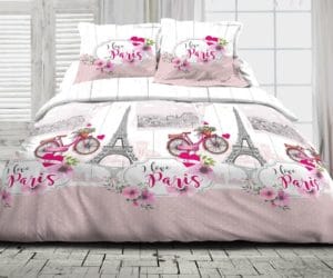 Parure housse de couette 2 places i love paris rose
