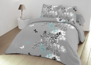 Parure housse de couette 2 places Libellule gris