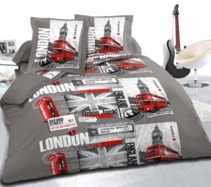 Parure Housse de coutte 2 places Union jack gris