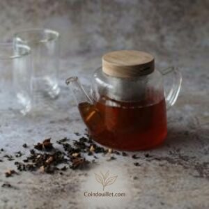 “Théière en verre avec infuseur inox et couvercle bois Coindouillet”